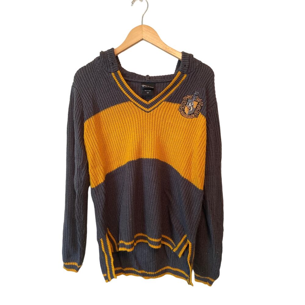 Oversized Chunky Knit Universal Harry Potter Hufflepuff Hooded Sweater Size M